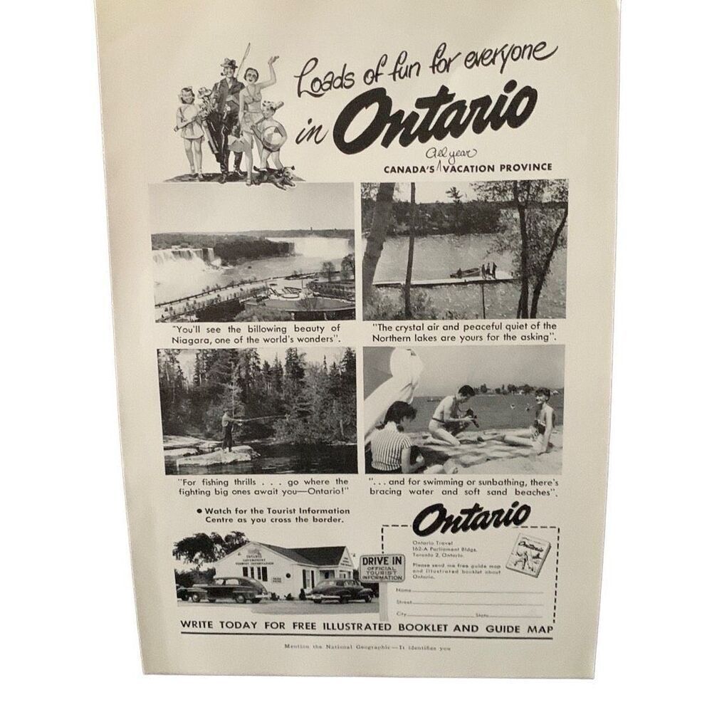 Vintage 1951 Ontario Canada Loads of Fun Ad Advertisment